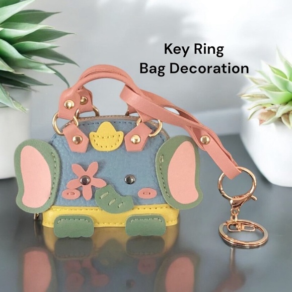 Elephant Key Ring Bag Decoration Leather Zip Coin purse With Crossbody Chain
